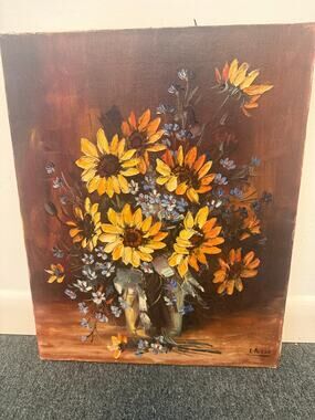 Vintage Original Signed Floral Sunflower Still Life Oil Painting Artist I. Rizzo